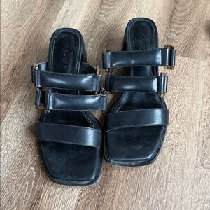 Black Strappy Slide Sandals